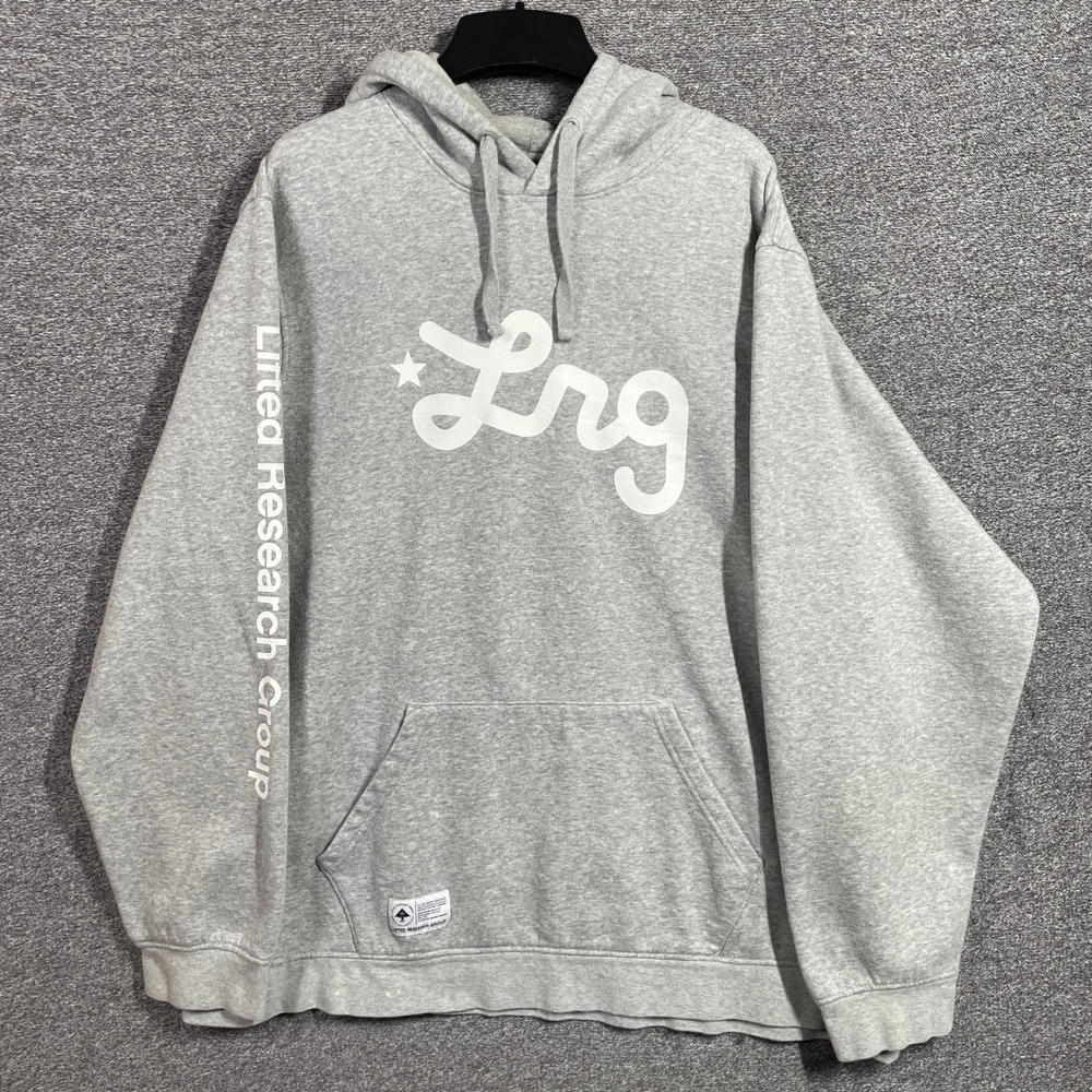 LRG Lifted Research Group Mens 3XL Gray Hoodie Script Logo Fleece Pullover